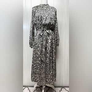 LOFT Black and White Leopard Print Midi Dress